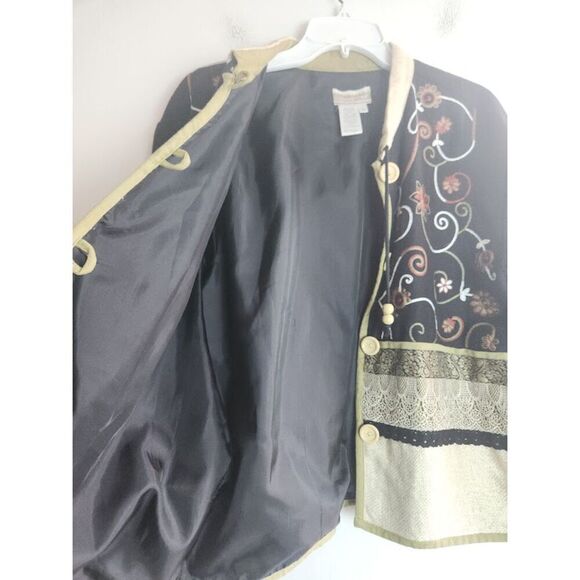 Coldwater Creek Black Beige Multicolor Embroidery Linen Cotton Jacket Large Pet - Picture 6 of 10